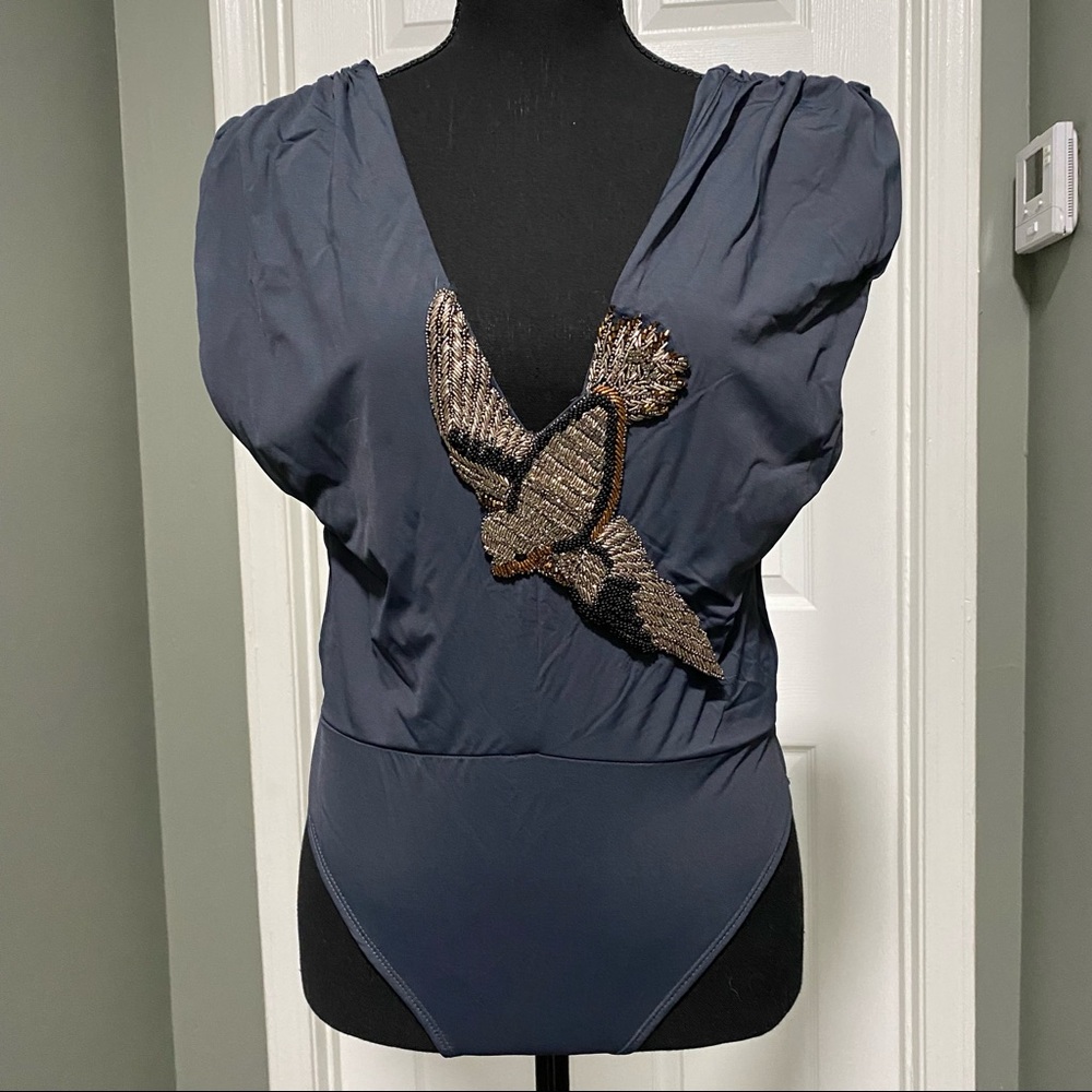 Our From Under Beaded Bird Body Suit SZ L
